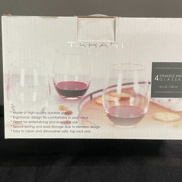 TAHARI HOME 4 STEMLESS WINE GLASSES 23TG001CL NEW IN SEALED BOX - Picture 5 of 6